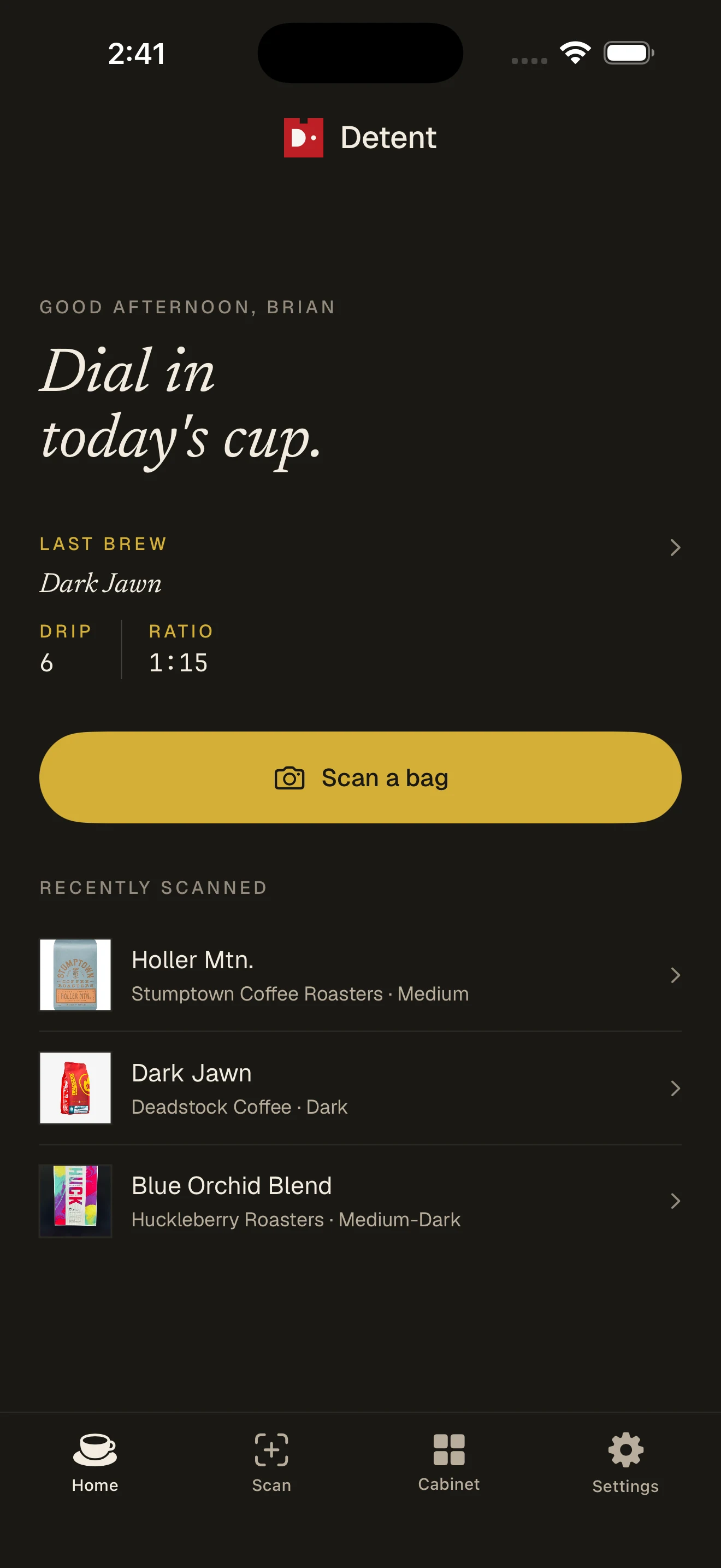 Detent home screen